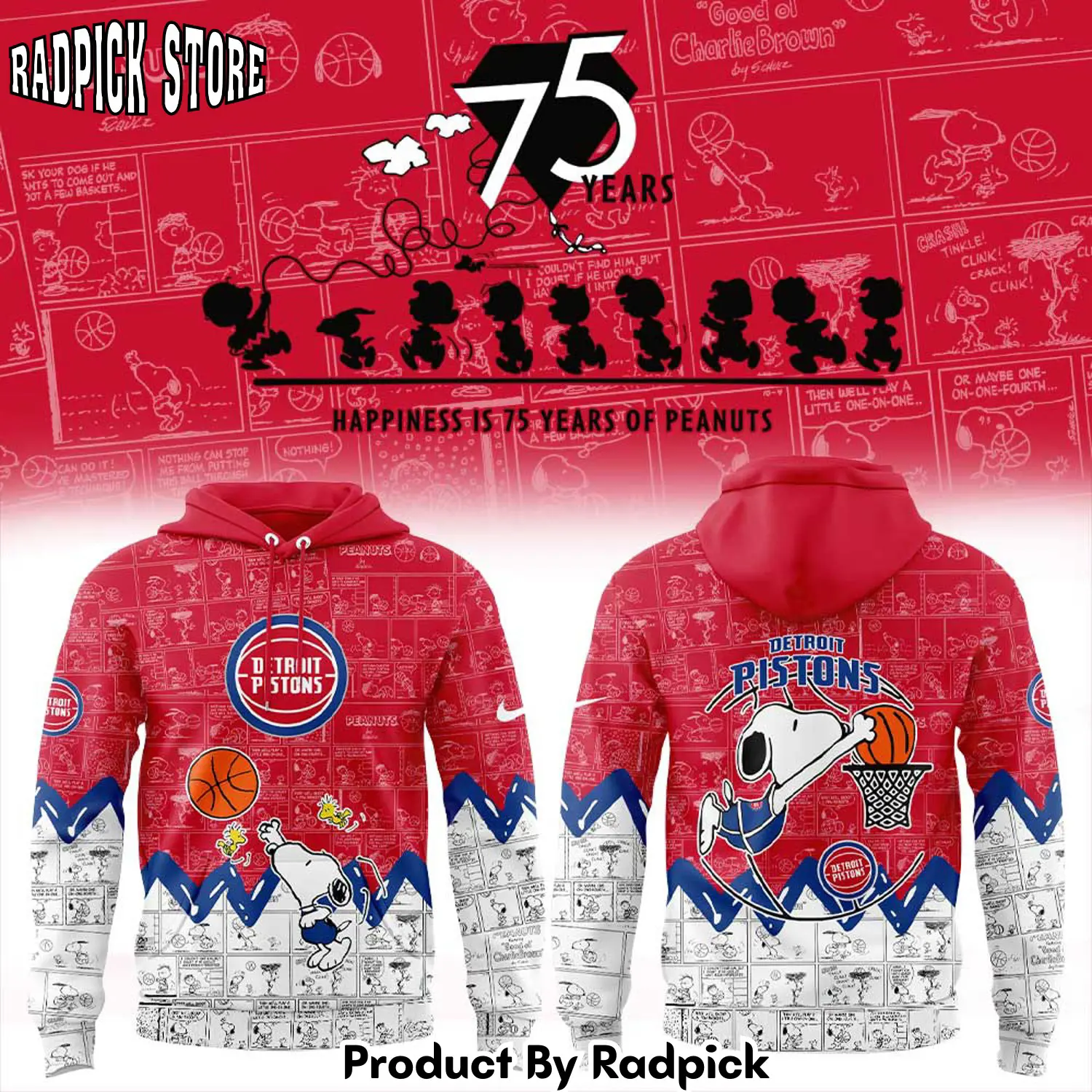 Detroit pistons wizards 75th anniversary of peanuts hoodie joggers hoodie and long pants set rp291774